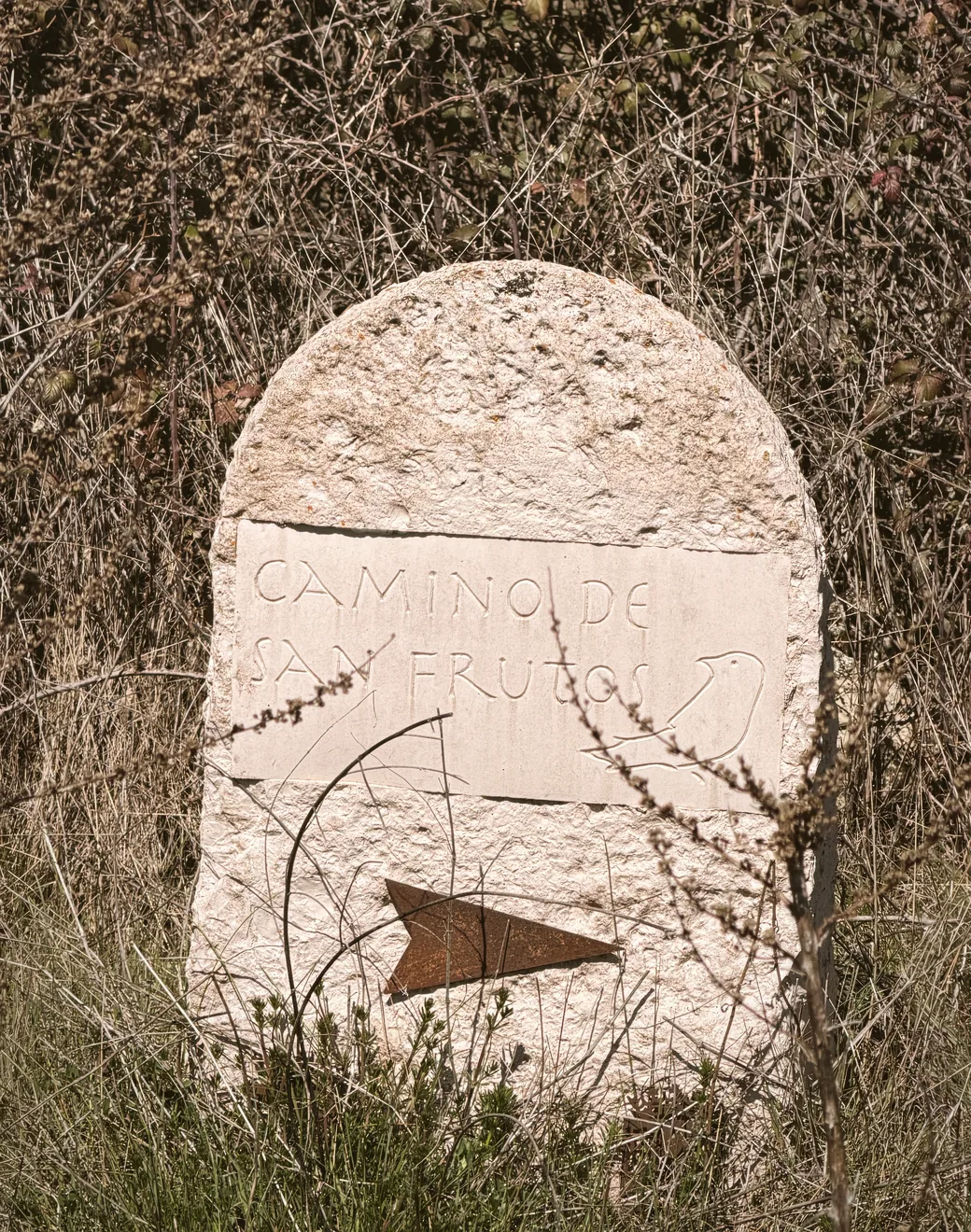 Antiguo mojón de piedra en un camino histórico